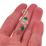 Srebrny ear cuff "Róża" zielony