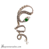 Srebrna nausznica "Wąż" zielony